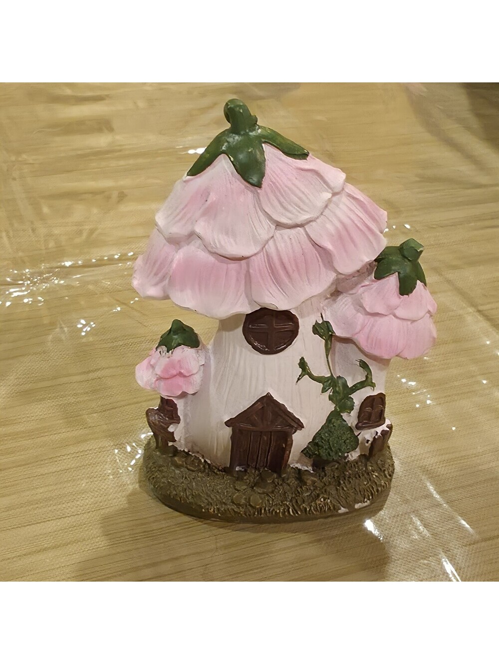 4-1/2" Mushroom Fairy Garden Accessories Whimsical Hobbit House Pink Flower